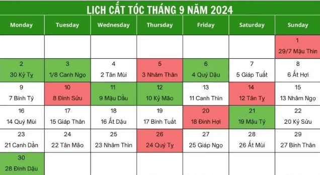 Chọn Ngày Để Cắt Tóc Tháng 9 Năm 2024 Dương Lịch