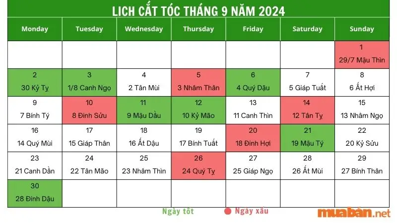 Chọn Ngày Để Cắt Tóc Tháng 9 Năm 2024 Dương Lịch